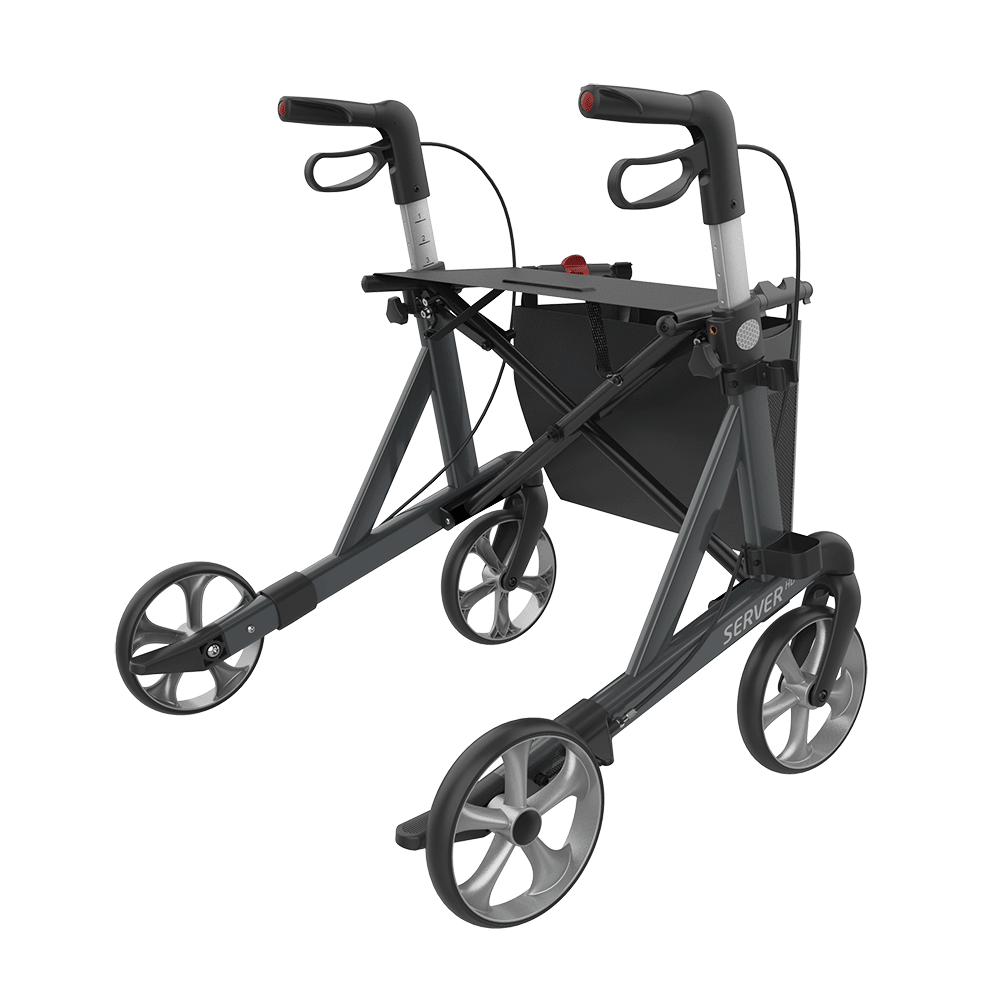 Déambulateur aluminium XL 62 cm gris roues souples