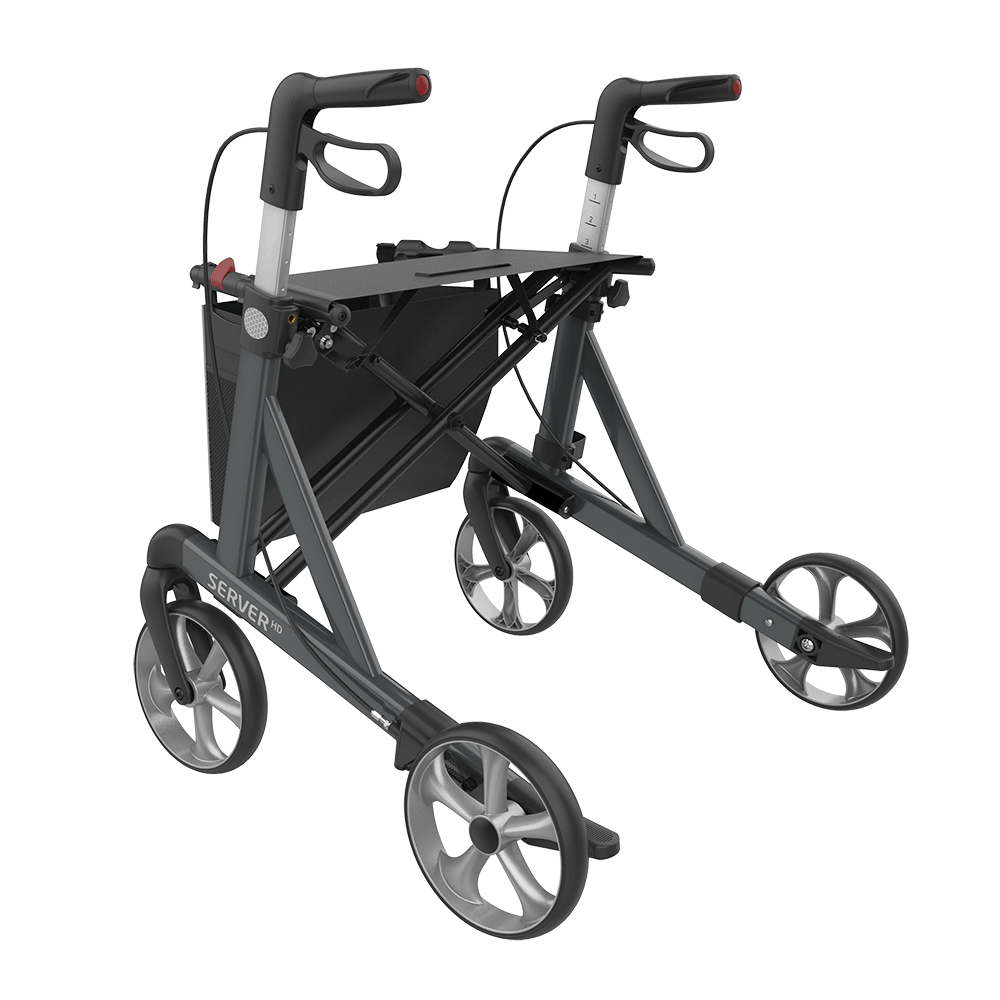 Déambulateur aluminium XL 62 cm gris roues souples